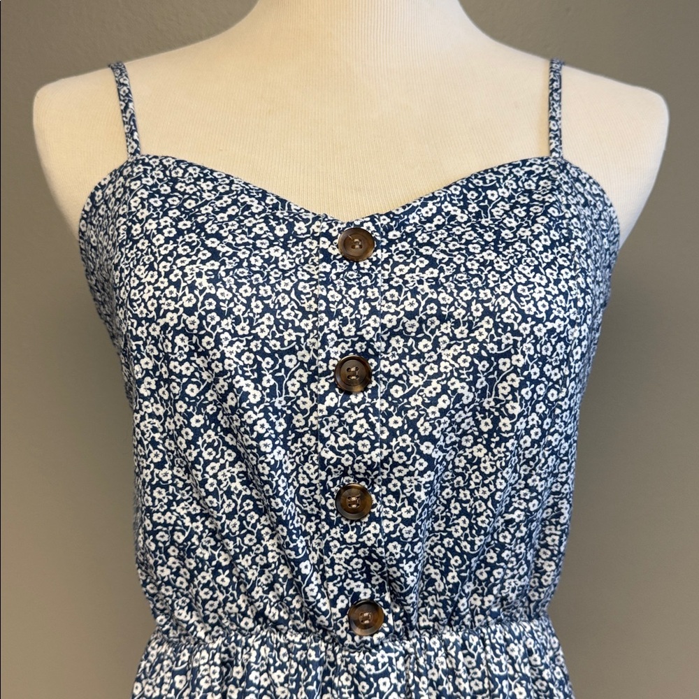 Angashion Floral Midi Dress Size L Blue Button Front Sleeveless - Picture 3 of 7